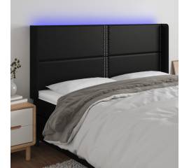 Tăblie de pat cu led, negru, 183x16x118/128 cm, piele ecologică