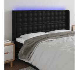 Tăblie de pat cu led, negru, 183x16x118/128 cm, piele ecologică