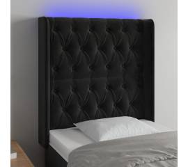 Tăblie de pat cu led, negru, 83x16x118/128 cm, catifea