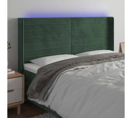 Tăblie de pat cu led, verde închis, 203x16x118/128 cm, catifea