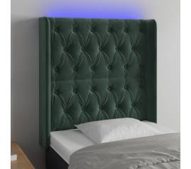 Tăblie de pat cu led, verde închis, 83x16x118/128 cm, catifea