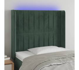 Tăblie de pat cu led, verde închis, 93x16x118/128cm, catifea