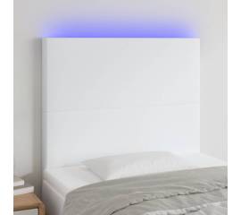 Tăblie de pat cu led, alb, 80x5x118/128 cm, piele ecologică