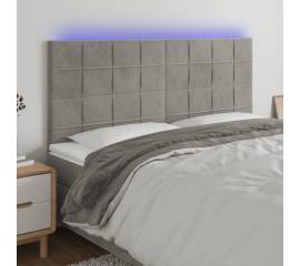 Tăblie de pat cu led, gri deschis, 180x5x118/128 cm, catifea