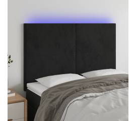 Tăblie de pat cu led, negru, 144x5x118/128 cm, catifea
