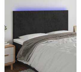 Tăblie de pat cu led, negru, 160x5x118/128 cm, catifea