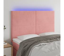 Tăblie de pat cu led, roz, 144x5x118/128 cm, catifea