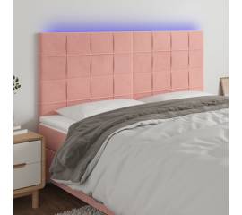 Tăblie de pat cu led, roz, 160x5x118/128 cm, catifea