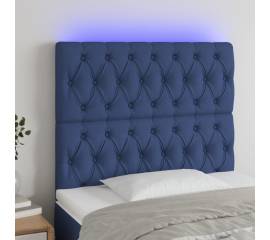 Tăblie de pat cu led, albastru, 90x7x118/128 cm, textil