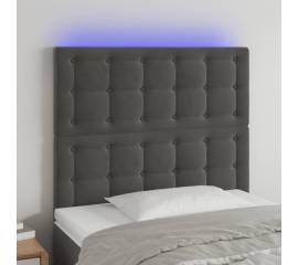 Tăblie de pat cu led, gri închis, 100x5x118/128 cm, textil