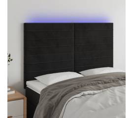 Tăblie de pat cu led, negru, 144x5x118/128 cm, catifea