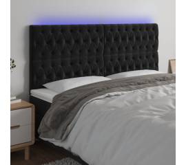 Tăblie de pat cu led, negru, 180x7x118/128 cm, catifea