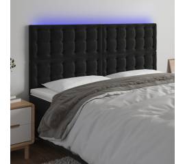 Tăblie de pat cu led, negru, 183x16x118/128 cm, catifea