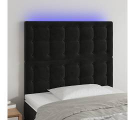 Tăblie de pat cu led, negru, 90x5x118/128 cm, catifea