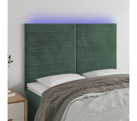 Tăblie de pat cu led, verde închis, 144x5x118/128 cm, catifea