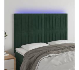 Tăblie de pat cu led, verde închis, 144x5x118/128 cm, catifea