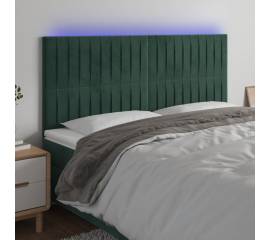 Tăblie de pat cu led, verde închis, 160x5x118/128 cm, catifea