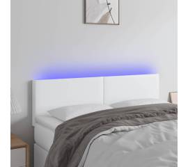 Tăblie de pat cu led, alb, 144x5x78/88 cm, piele ecologică