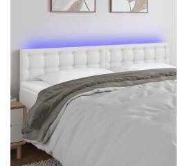 Tăblie de pat cu led, alb, 160x5x78/88 cm, piele ecologică