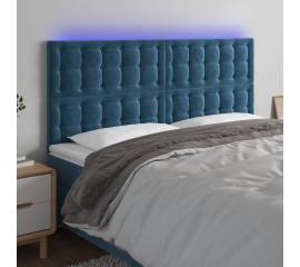 Tăblie de pat cu led, albastru închis, 200x5x118/128cm catifea