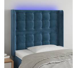 Tăblie de pat cu led, albastru închis, 93x16x118/128cm, catifea