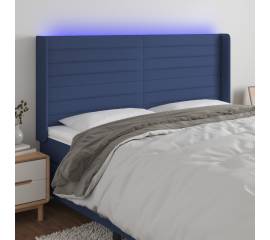 Tăblie de pat cu led, albastru, 183x16x118/128 cm, textil