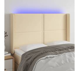 Tăblie de pat cu led, crem, 147x16x118/128 cm, textil