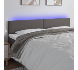 Tăblie de pat cu led, gri, 200x5x78/88 cm, piele ecologică