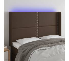 Tăblie de pat cu led, maro, 147x16x118/128 cm, piele ecologică