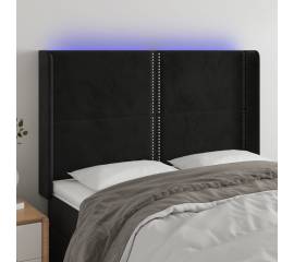 Tăblie de pat cu led, negru, 147x16x118/128 cm, catifea