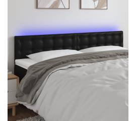 Tăblie de pat cu led, negru, 160x5x78/88 cm, piele ecologică