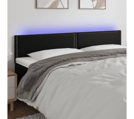 Tăblie de pat cu led, negru, 200x5x78/88 cm, piele ecologică