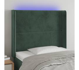 Tăblie de pat cu led, verde închis, 103x16x118/128 cm, catifea