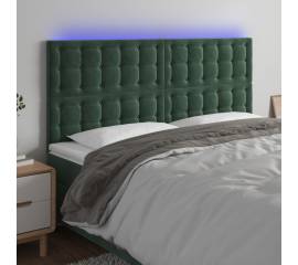 Tăblie de pat cu led, verde închis, 200x5x118/128 cm, catifea