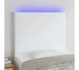 Tăblie de pat cu led, alb, 100x5x118/128 cm, piele ecologică