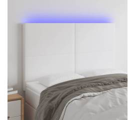 Tăblie de pat cu led, alb, 144x5x118/128 cm, piele ecologică