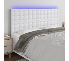 Tăblie de pat cu led, alb, 180x5x118/128 cm, piele ecologică