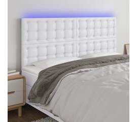 Tăblie de pat cu led, alb, 200x5x118/128 cm, piele ecologică