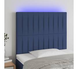 Tăblie de pat cu led, albastru, 90x5x118/128 cm, textil