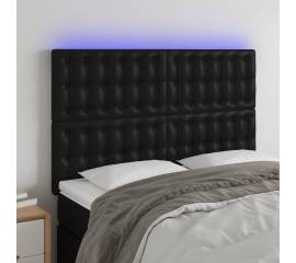 Tăblie de pat cu led, negru, 144x5x118/128 cm, piele ecologică