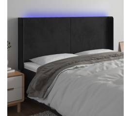 Tăblie de pat cu led, negru, 203x16x118/128 cm, catifea