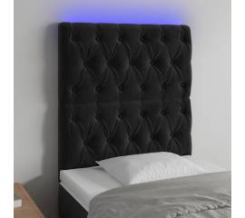 Tăblie de pat cu led, negru, 80x7x118/128 cm, catifea
