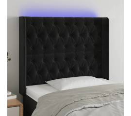 Tăblie de pat cu led, negru, 93x16x118/128 cm, catifea