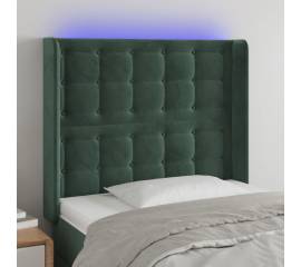 Tăblie de pat cu led, verde închis, 93x16x118/128cm, catifea