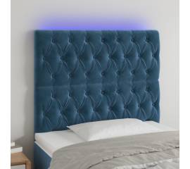 Tăblie de pat cu led, albastru închis, 100x7x118/128cm, catifea