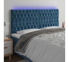 Tăblie de pat cu led, albastru închis, 200x7x118/128cm, catifea