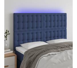 Tăblie de pat cu led, albastru, 144x5x118/128 cm, textil