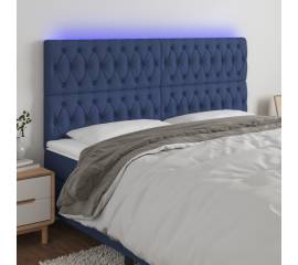 Tăblie de pat cu led, albastru, 200x7x118/128 cm, textil