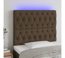 Tăblie de pat cu led, maro închis, 100x7x118/128 cm, textil