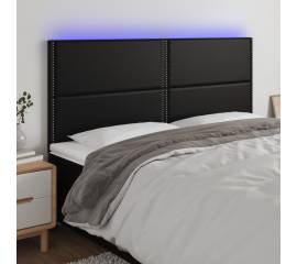 Tăblie de pat cu led, negru, 180x5x118/128 cm, piele ecologică